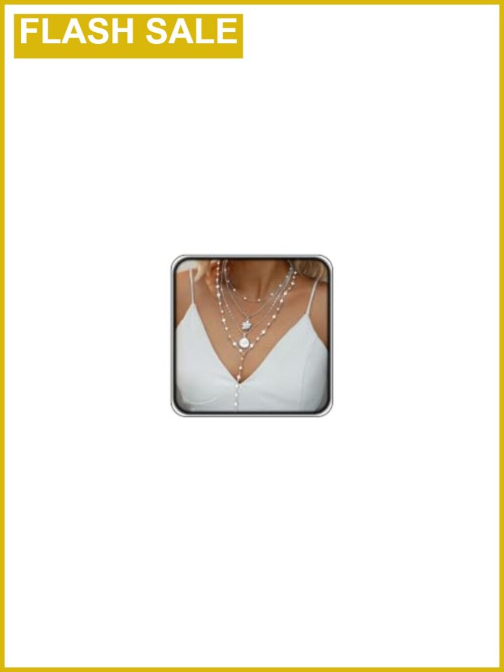 Layered Long Gold Flower Faux Pearl Beaded Necklace for Women